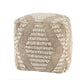 18" Ivory and Natural Cotton Jute And Wool Geometric Cube Pouf Ottoman
