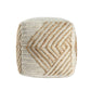 18" Natural and Off White Cotton Jute And Wool Geometric Cube Pouf Ottoman