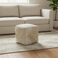 18" Natural and Off White Cotton Jute And Wool Geometric Cube Pouf Ottoman