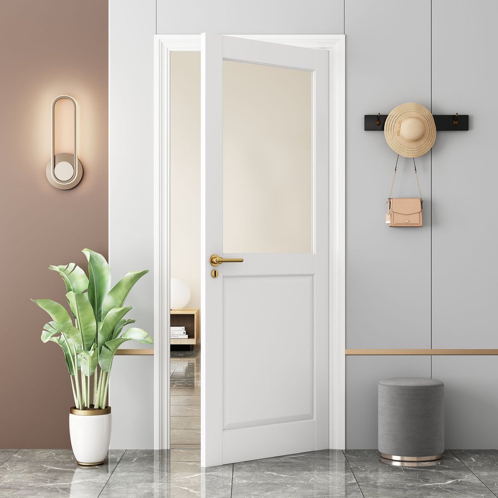 80" White Glass French Doors