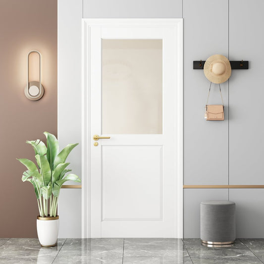 80" White Glass French Doors