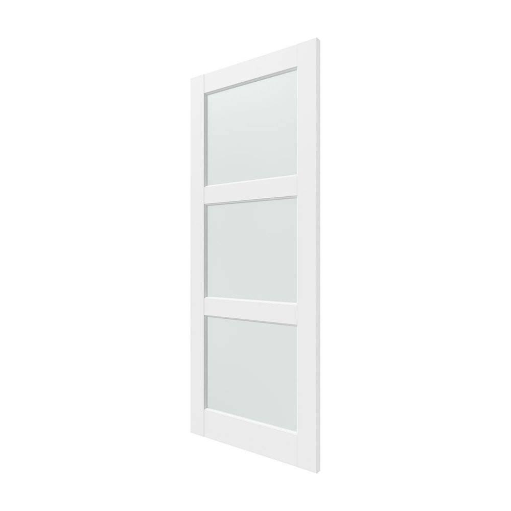 80" X 24" White Wood And Glass Slab Door