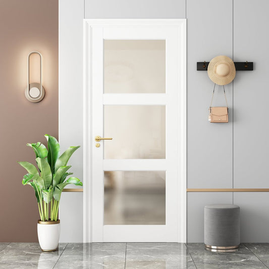 80" White Glass French Doors