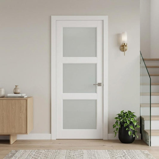 80" X 28" White Wood And Glass Slab Door