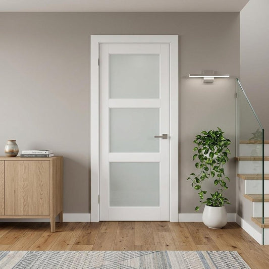 80" X 30" White Wood And Glass Slab Door