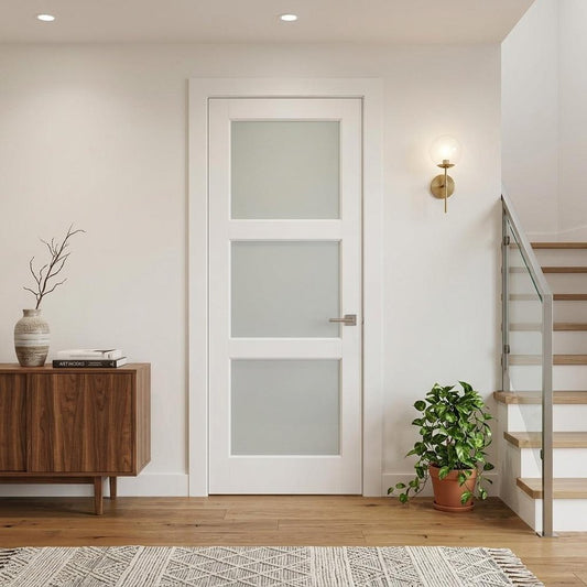 80" X 32" White Wood And Glass Slab Door