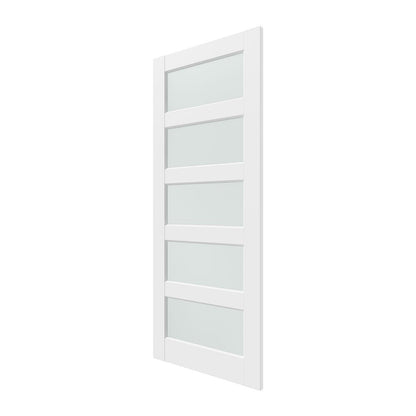 80" X 24" White Wood And Glass Slab Door