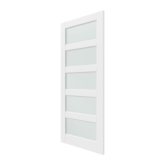 80" X 24" White Wood And Glass Slab Door
