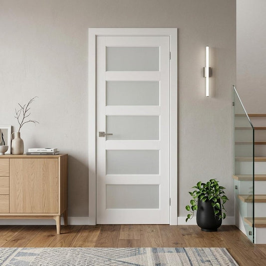 80" X 24" White Wood And Glass Slab Door