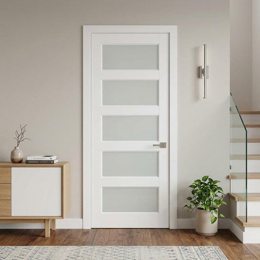 80" X 30" White Wood And Glass Slab Door