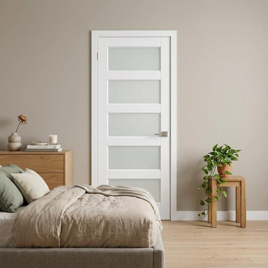 80" X 32" White Wood And Glass Slab Door