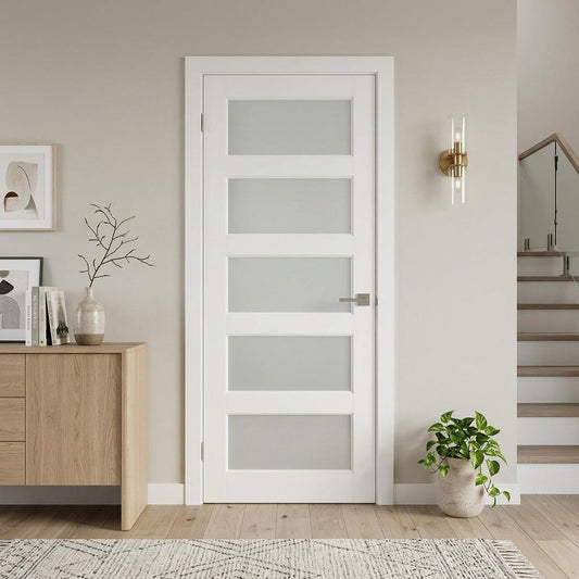80" X 36" White Wood And Glass Slab Door