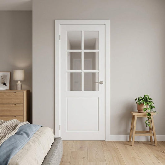 96" X 24" White Wood And Glass Slab Door