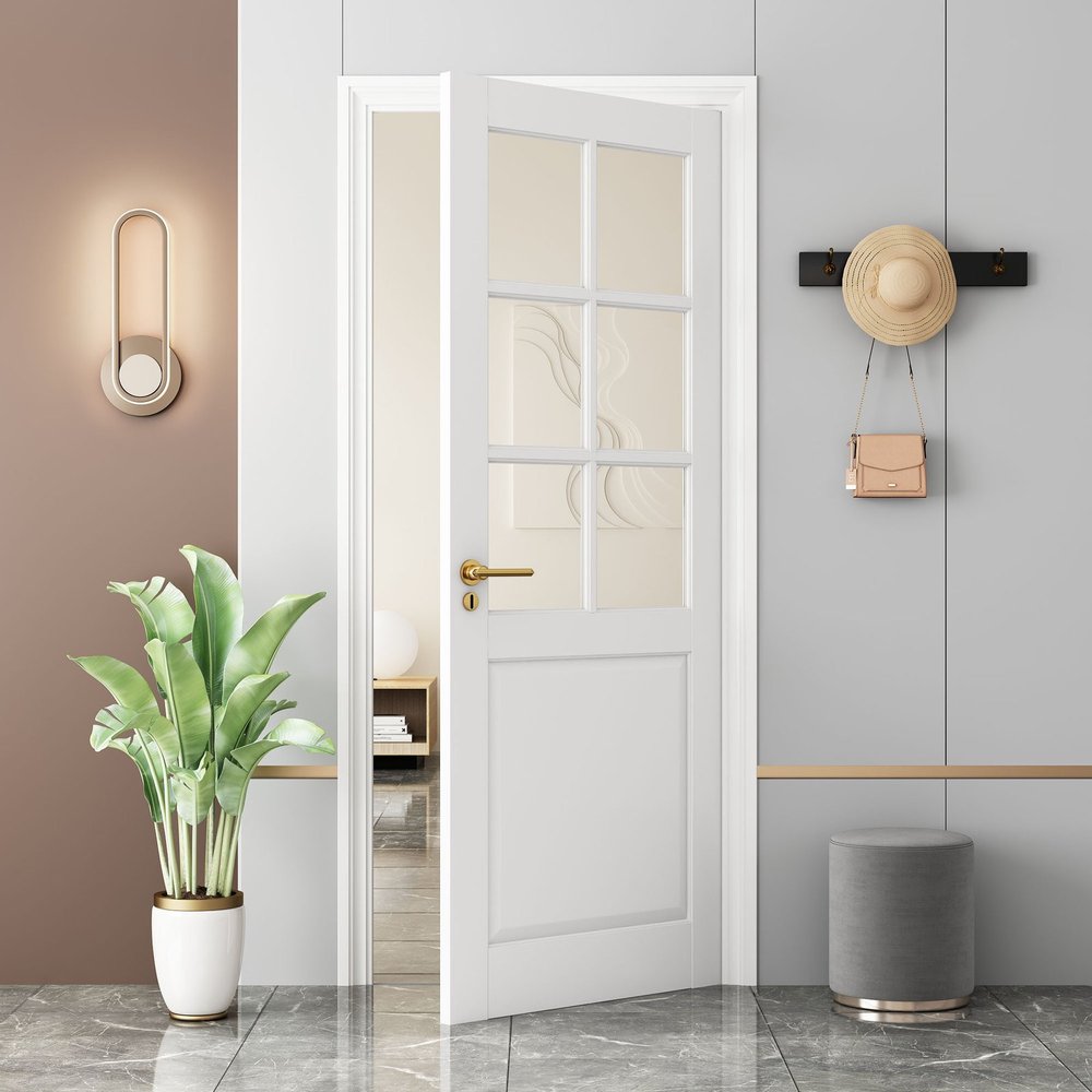 96" White Glass French Doors