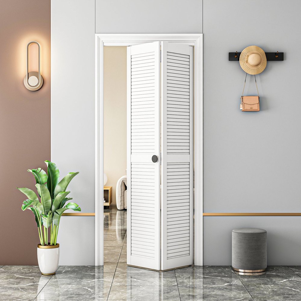 Set Of Two 78" White Wood Bi-Fold Door