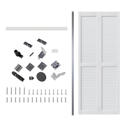 Set Of Two 78" White Wood Bi-Fold Door