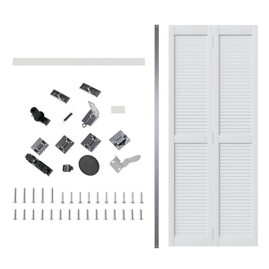 Set Of Two 78" X 32" White Wood Bi-Fold Door