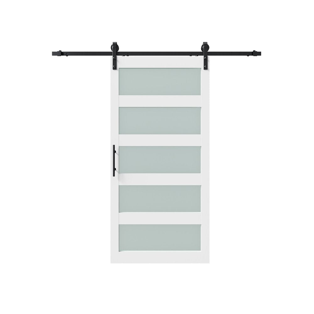 84" White Glass Barn Door
