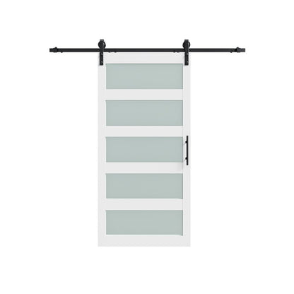 84" White Glass Barn Door