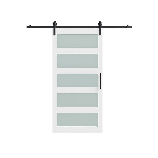 84" X 34" White Glass Barn Door