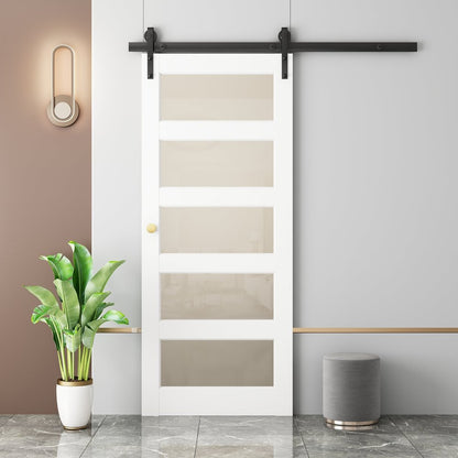 84" White Glass Barn Door