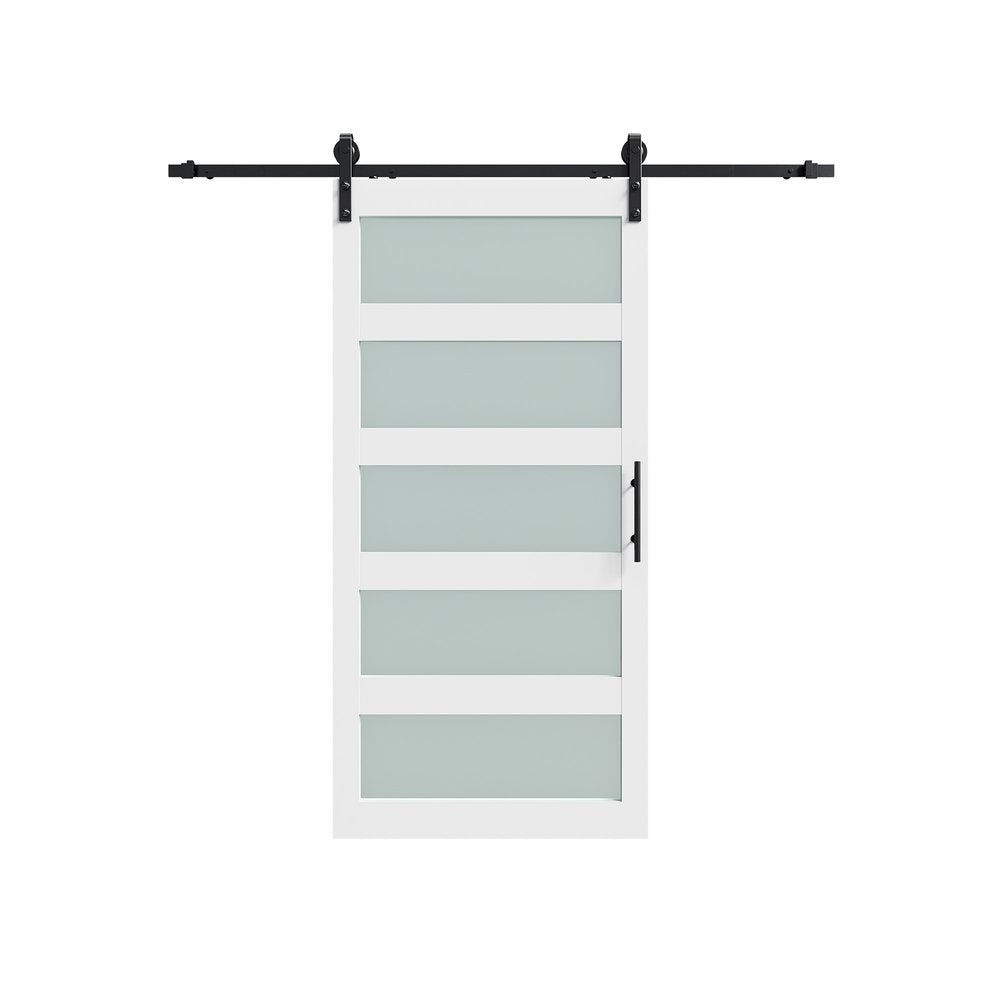 84" White Glass Barn Door