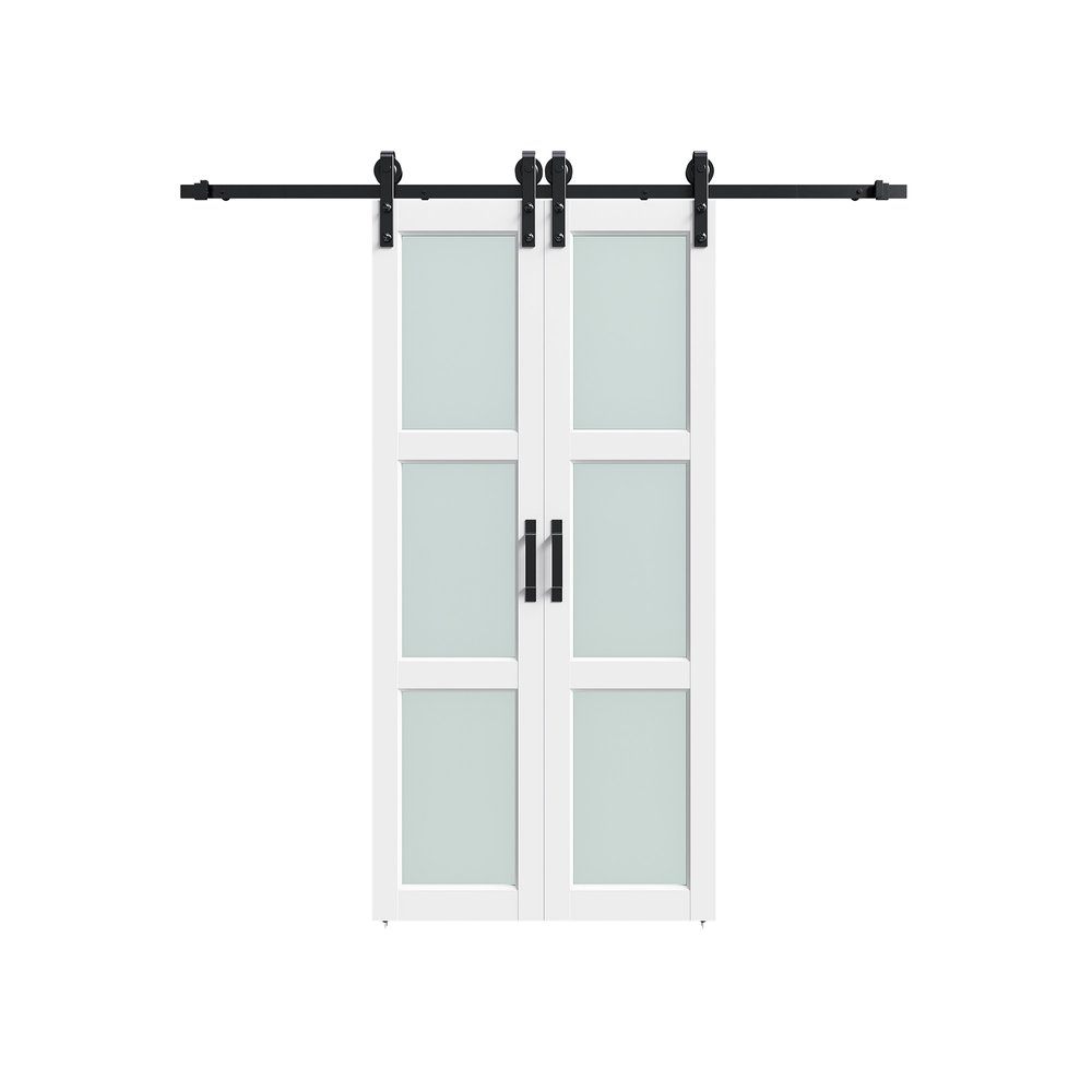 Set Of Two 84" White Glass Sliding Closet Doors