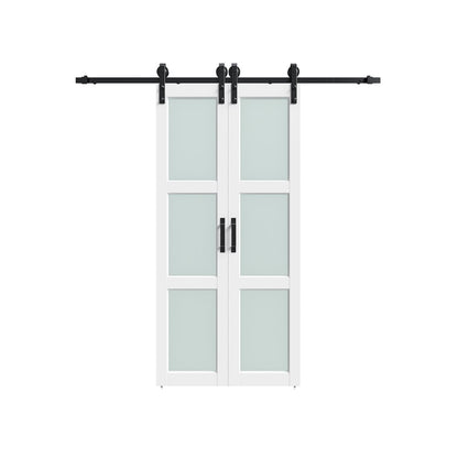 Set Of Two 84" White Glass Sliding Closet Doors
