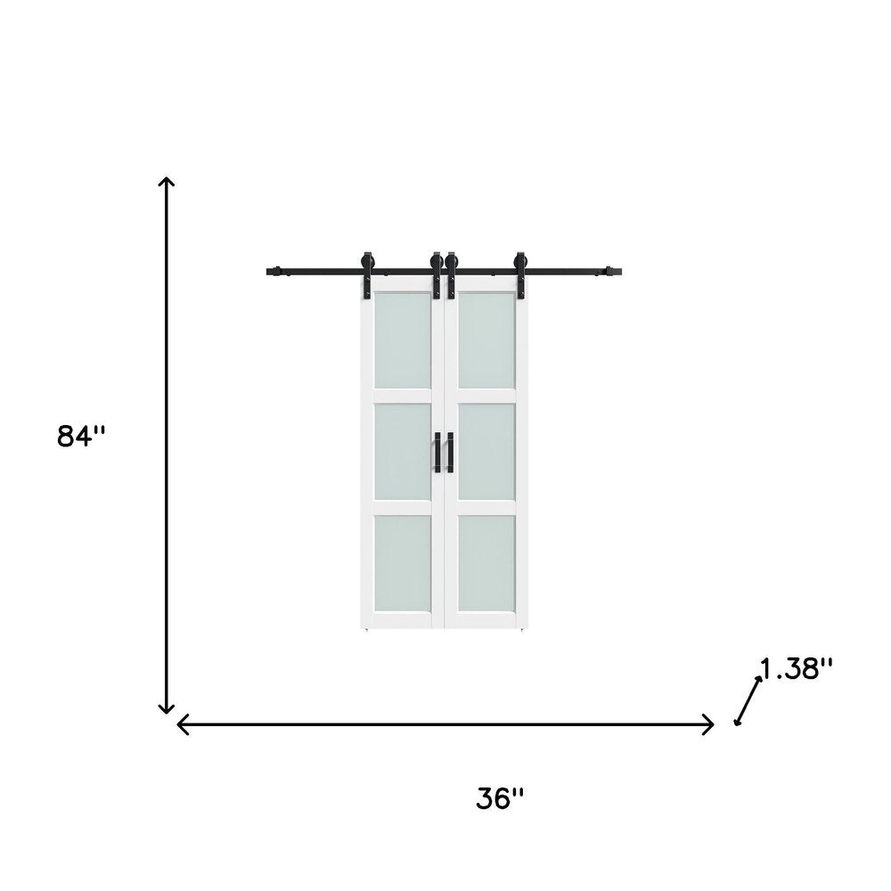 Set Of Two 84" White Glass Sliding Closet Doors