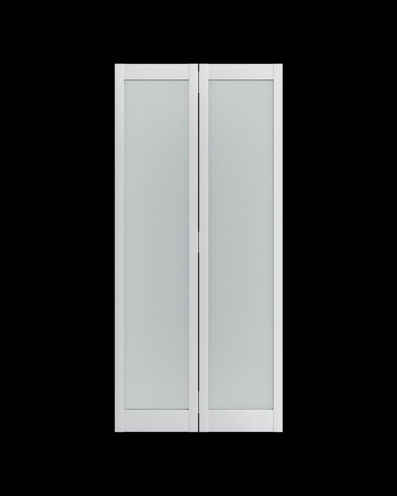 Set Of Two 78" White Glass Bi-Fold Door