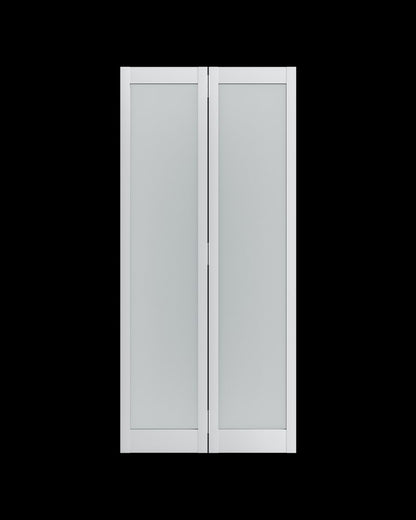 Set Of Two 78" White Glass Bi-Fold Door