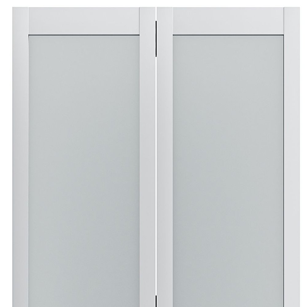 Set Of Two 78" White Glass Bi-Fold Door