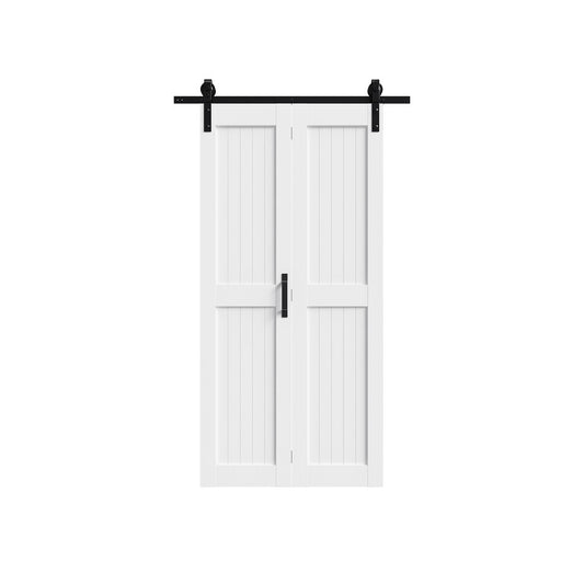 Set Of Two 84" X 32" White Wood Bi-Fold Door