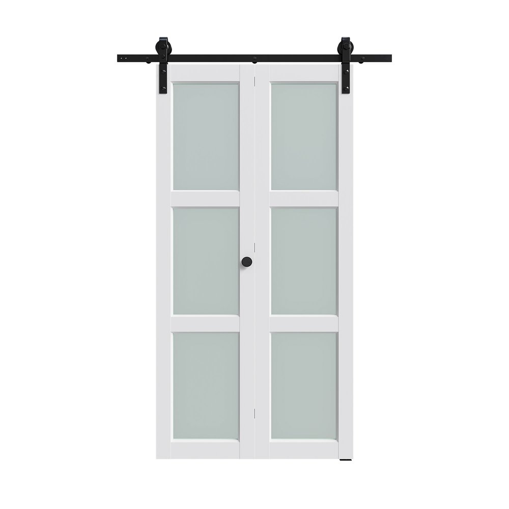 Set Of Two 84" White Glass Bi-Fold Door