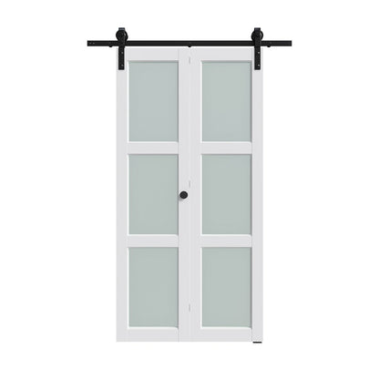 Set Of Two 84" White Glass Bi-Fold Door