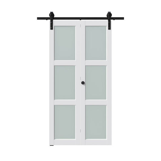 Set Of Two 84" X 24" White Glass Bi-Fold Door