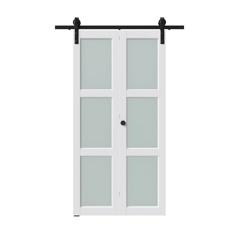 Set Of Two 84" White Glass Bi-Fold Door