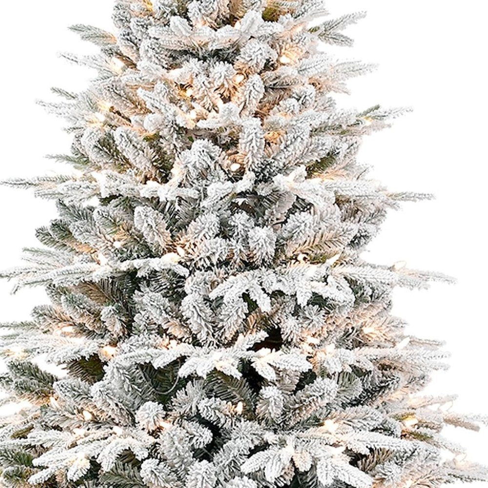 7.5' White Pre Lit Full Flocked Pine Christmas Tree With Decorations