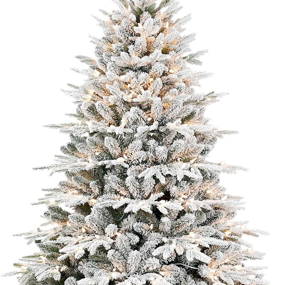 7.5' White Pre Lit Full Flocked Pine Christmas Tree With Decorations