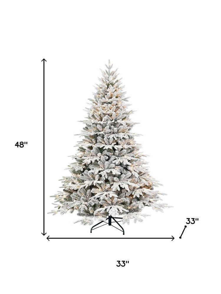 7.5' White Pre Lit Full Flocked Pine Christmas Tree With Decorations