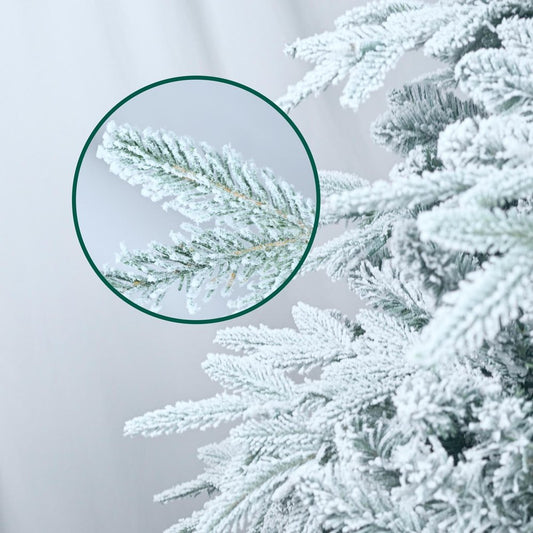 6.5' White Pre Lit Full Flocked Pine Christmas Tree With Decorations