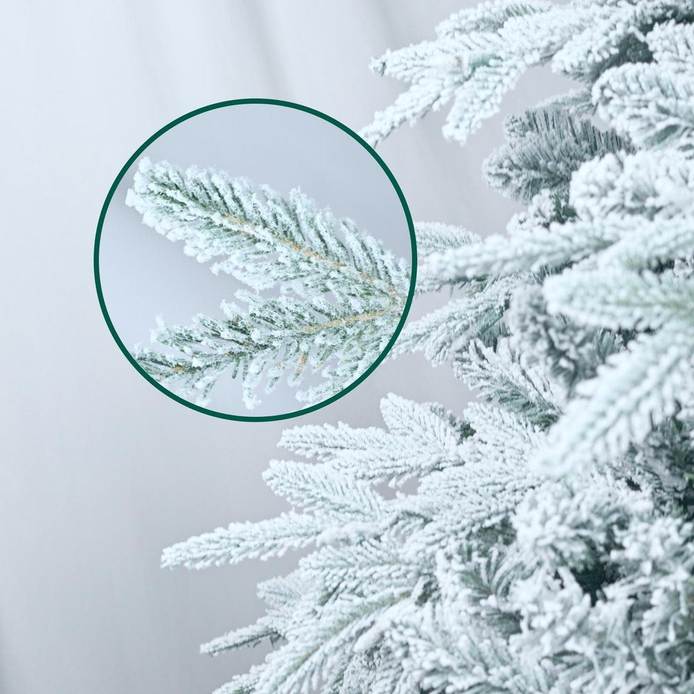 6.5' White Pre Lit Full Flocked Pine Christmas Tree With Decorations