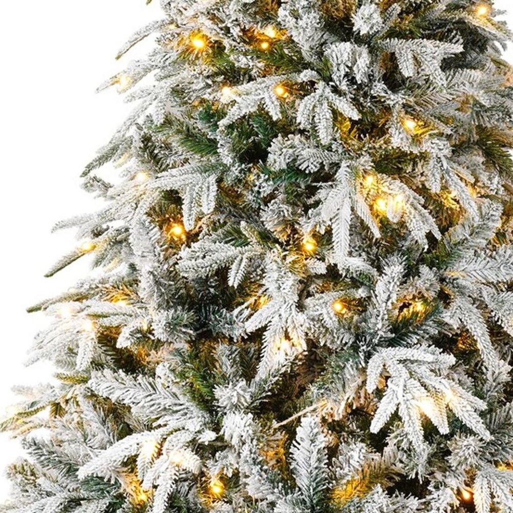 6' White Pre Lit Full Flocked Spruce Christmas Tree With Decorations