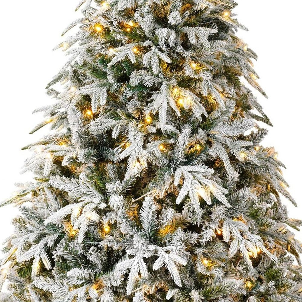 6' White Pre Lit Full Flocked Spruce Christmas Tree With Decorations