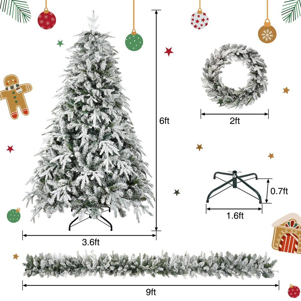 6' White Pre Lit Full Flocked Spruce Christmas Tree With Decorations