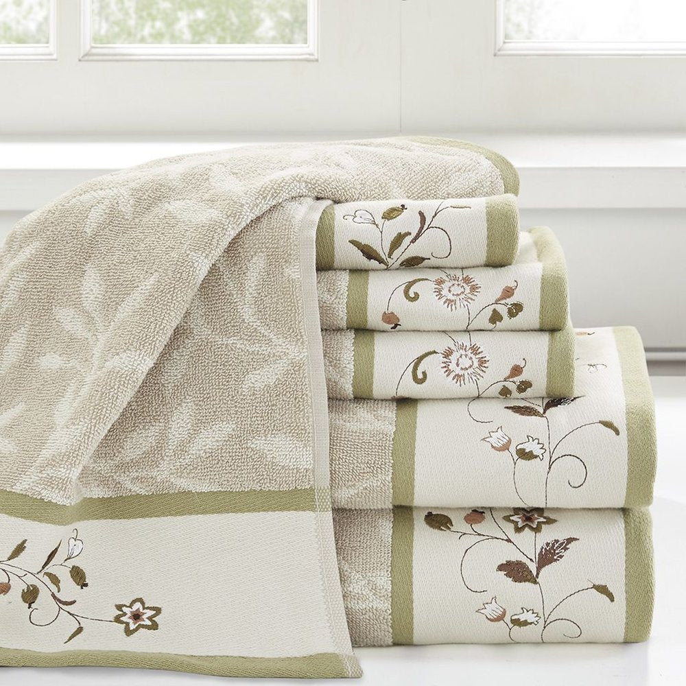 Set of Six Cream Cotton Jacquard Towel Set