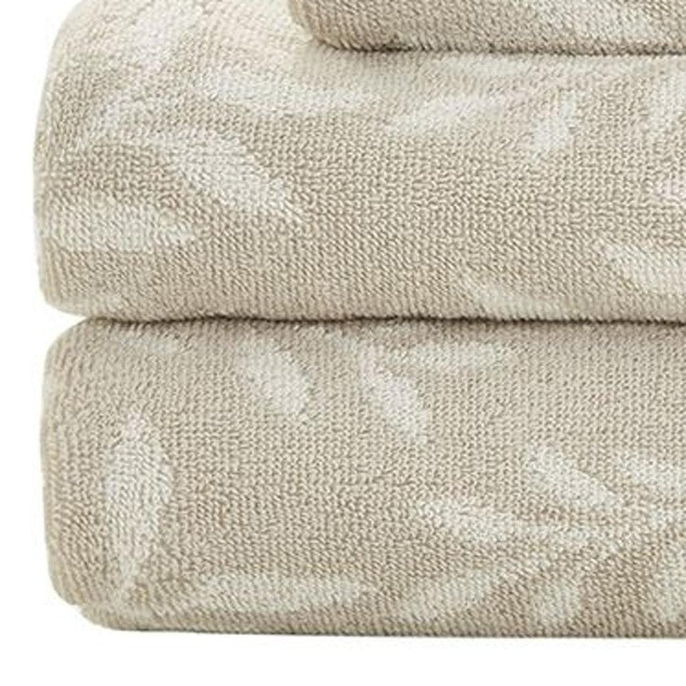 Set of Six Cream Cotton Jacquard Towel Set