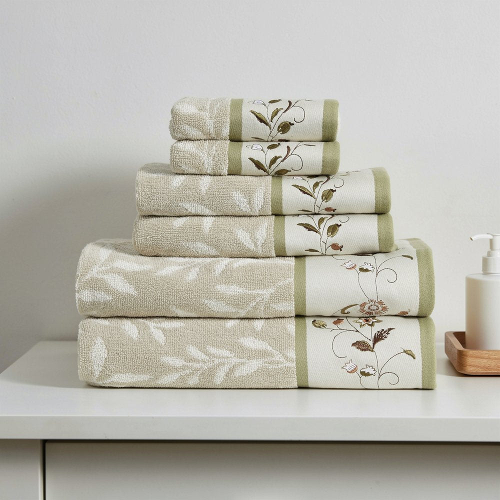 Set of Six Cream Cotton Jacquard Towel Set