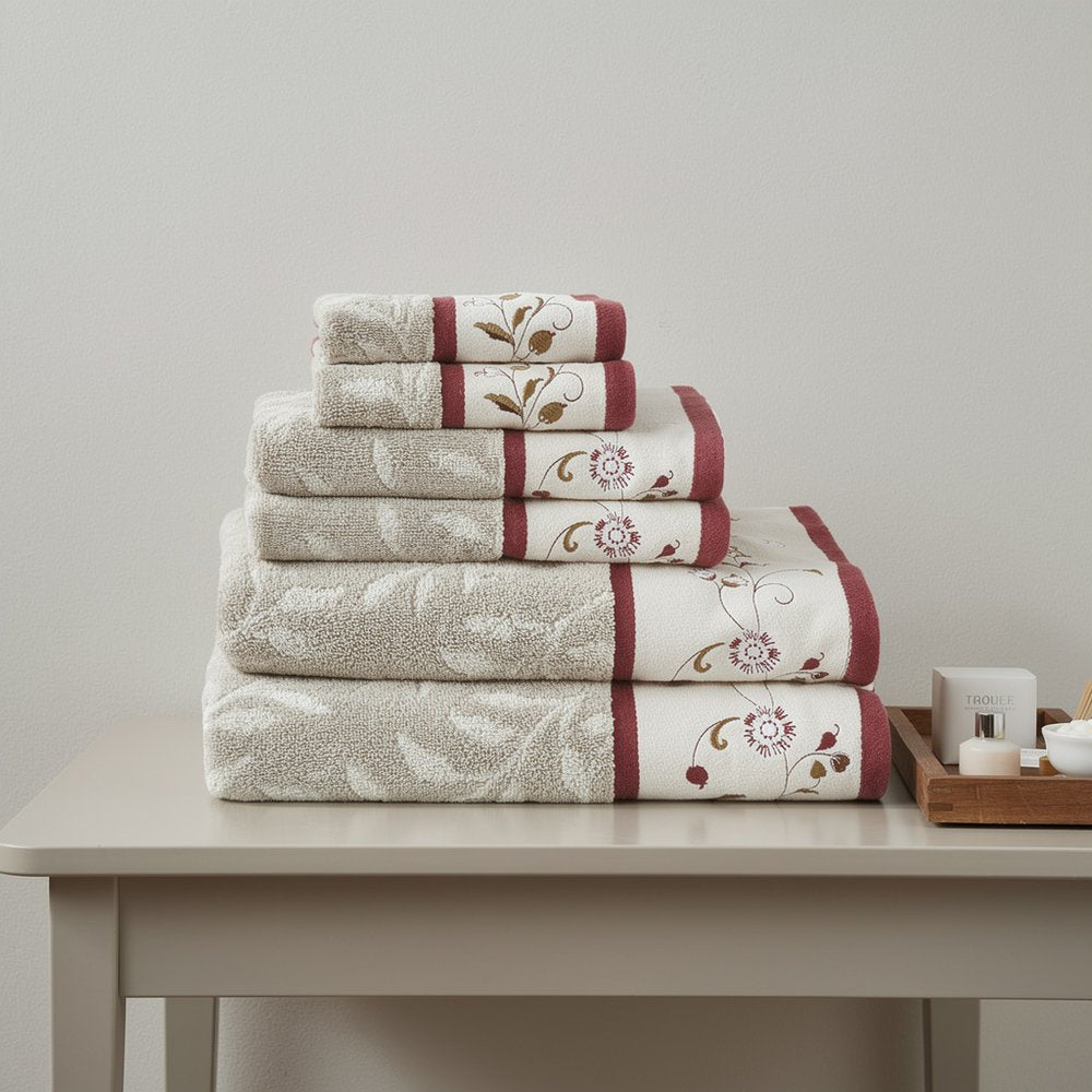 Set of Six Cream Cotton Jacquard Towel Set