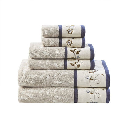 Set of Six Cream Cotton Jacquard Towel Set